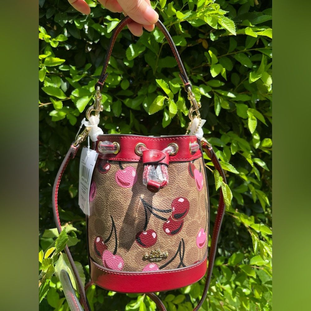 Coach  Bucket Bag In Signature Canvas With Cherry Print Crossbody  NWT